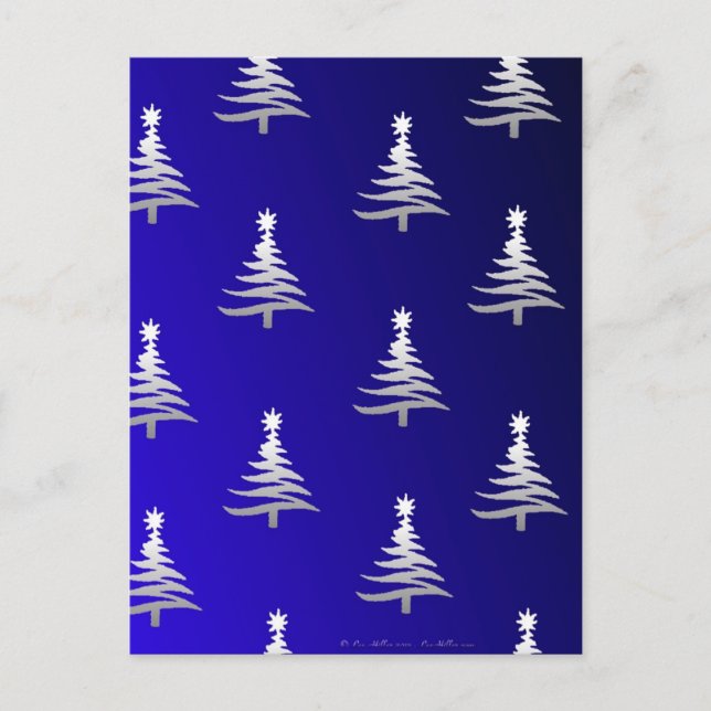 Árboles de Navidad Plateados sobre Azul Cobalto (Anverso)