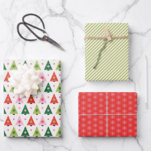 Árboles de Navidad retro envolver hojas de papel