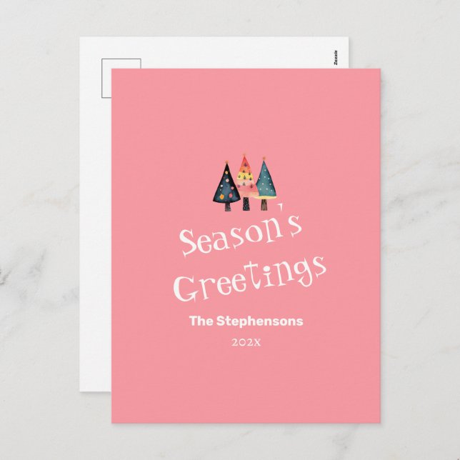 Árboles de Navidad retro lindo postal de vacacione (Anverso / Reverso)