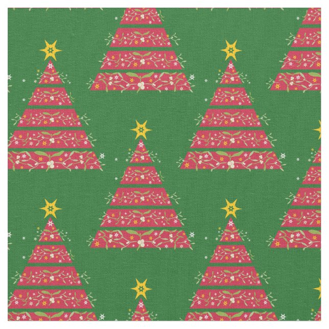 Árboles de Navidad rojas con tela de mistletoe (De cerca)