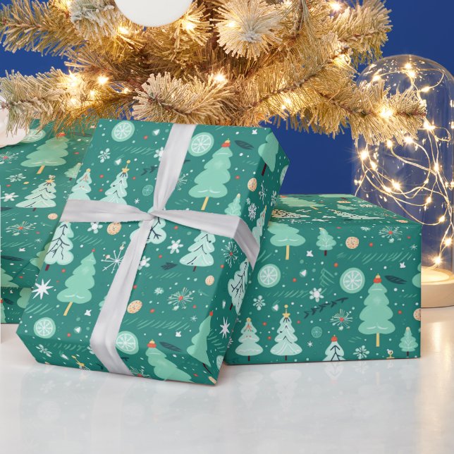 árboles de navidad verde regalo papel de envolver (Vacaciones)