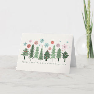 Árboles de Navidad y copos de nieve estilizados
