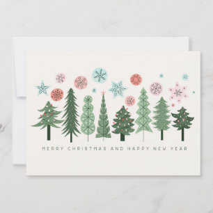 Árboles de Navidad y copos de nieve estilizados