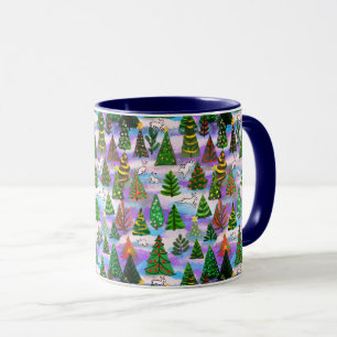 Árboles de navidad y nieve enluta la taza