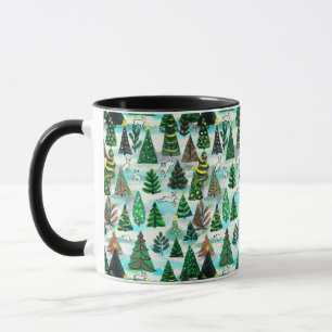 Árboles de navidad y nieve enluta la taza