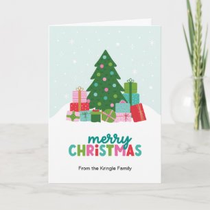 Árboles de Navidad y regalos alegres en azul acuar