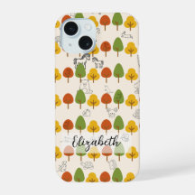Árboles de otoño con animales de arte lineal