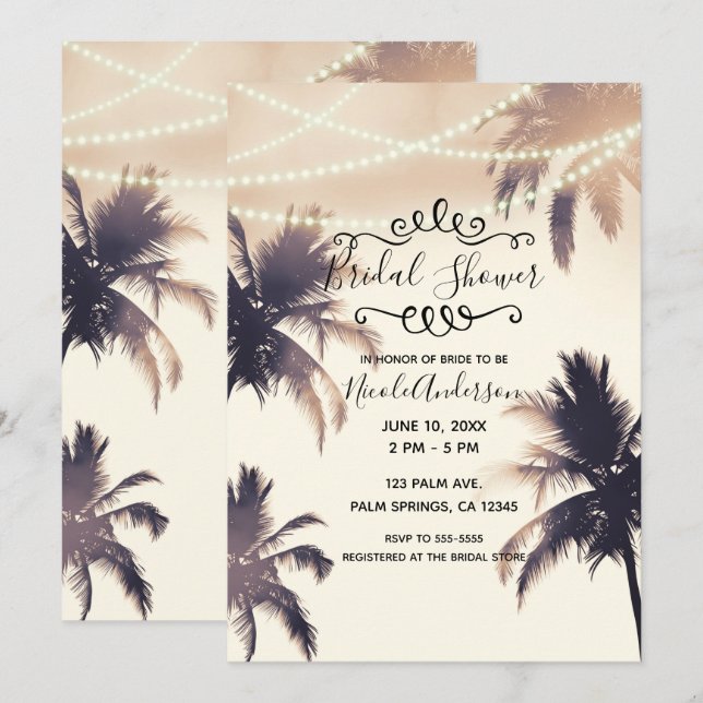 Árboles de Palma Tropicales y Luces Invitación par (Anverso / Reverso)