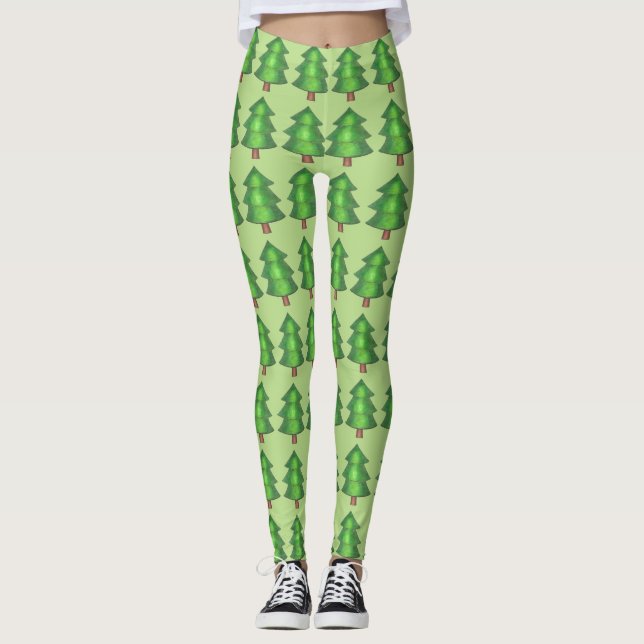 Árboles de pinos de bosque verde Leggings de campo (Anverso)