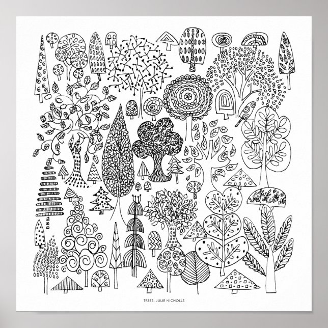 Árboles Dibujo arte negro y blanco Imprimir (Frente)