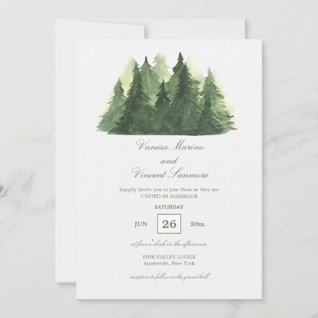 Árboles en la invitación a la boda forestal (Anverso)