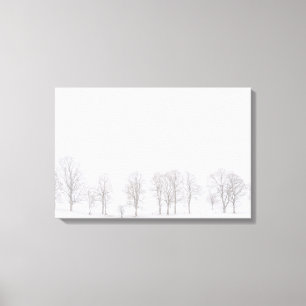 Árboles estériles en invierno con lienzo blanco en