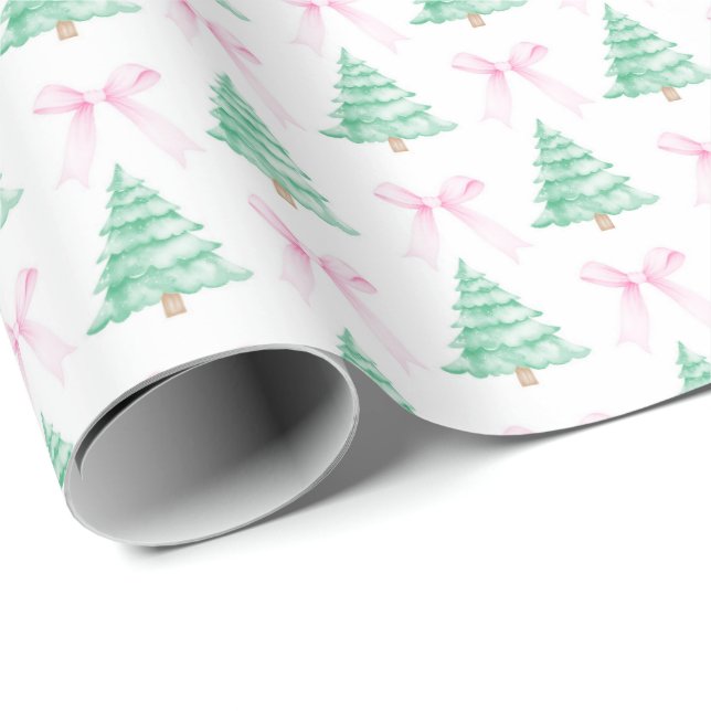 Árboles navideños de color agua Papel envuelto Chr (Esquina del rollo)