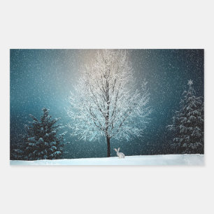 Árboles nevados de invierno y Pegatinas de feriado