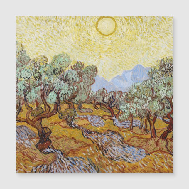 Árboles olivos con cielo y sol amarillos (Anverso)