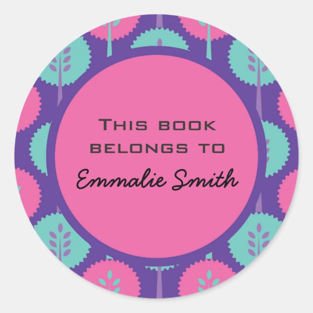 Árboles rosas y Verde azulados en Pegatina de nomb (Anverso)