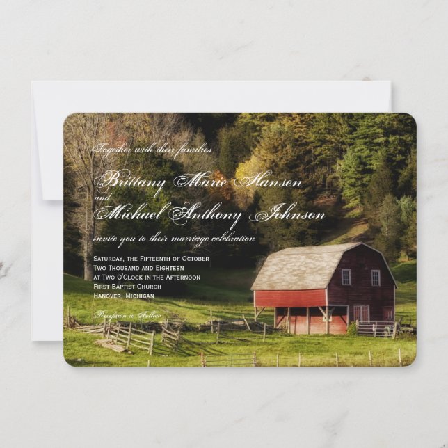 Árboles rurales Invitación a matrimonio rústico (Anverso)