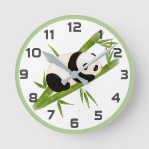 Árboles verdes de bambú Panda reloj de pared de 