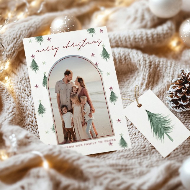 Árboles y estrellas feriados Tarjeta navideña en o (Subido por el creador)