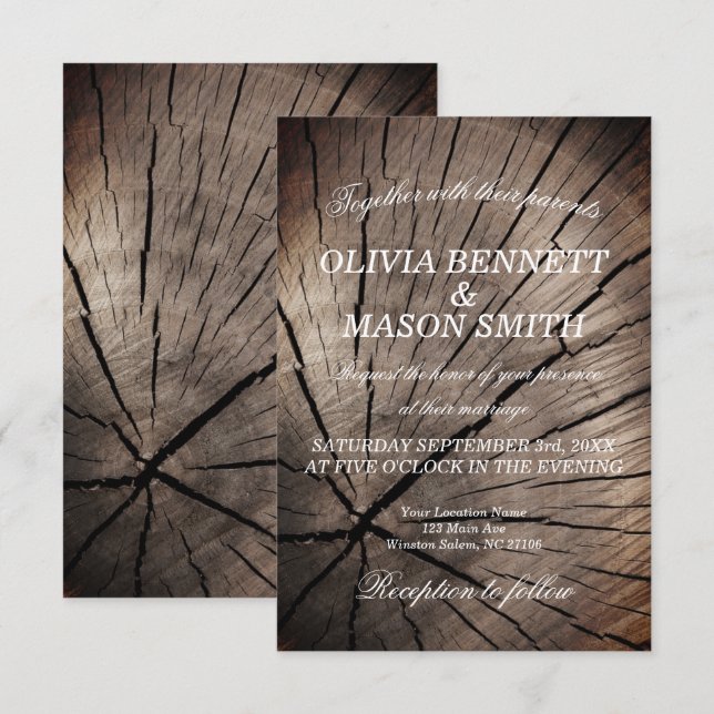 Árboles y naturaleza - Invitación a matrimonio tex (Anverso / Reverso)