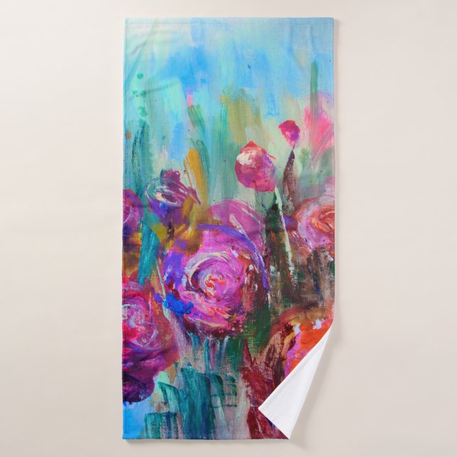 Arbusto de flores de peones, pinturas modernas, ac (Toalla de baño)