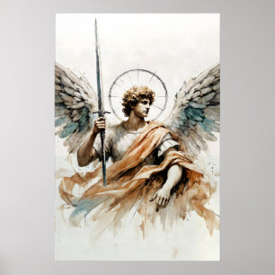 Arcángel Miguel Acuarela Arte Angelical Cristiano