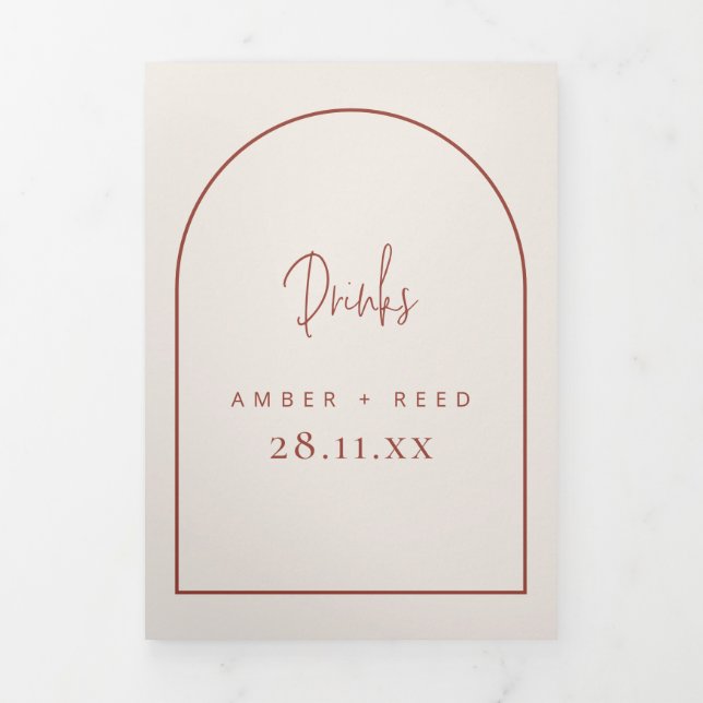 Arch Cream & Terracotta Bebe Menú para Boda (Foto de portada)