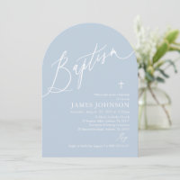 Arch Dusty Blue Cross White Boy Baptism Invitación