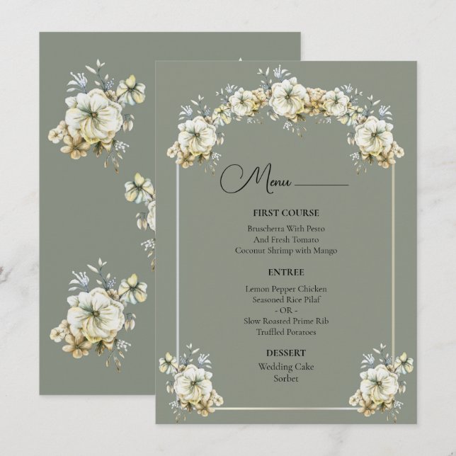 Arched Sage Green Floral Wedding Menu (Anverso / Reverso)