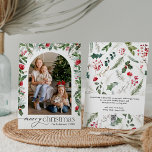 Arco botánico de Moda moderna 1 Foto Feliz Navidad<br><div class="desc">Esta colección cuenta con flores de color agua rojo,  bayas y vegetación de invierno con tipografía moderna y elegante,  con un patrón botánico de invierno.</div>