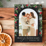 Arco Botánico Gris de moda 1 Foto Feliz Navidad<br><div class="desc">Esta colección cuenta con flores de color agua rojo,  bayas y vegetación de invierno con tipografía moderna y elegante,  con un patrón botánico de invierno.</div>