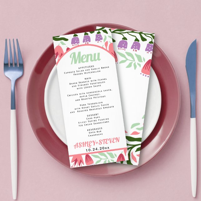 Arco de Boho con flores retro tarjeta de menú boda (Subido por el creador)