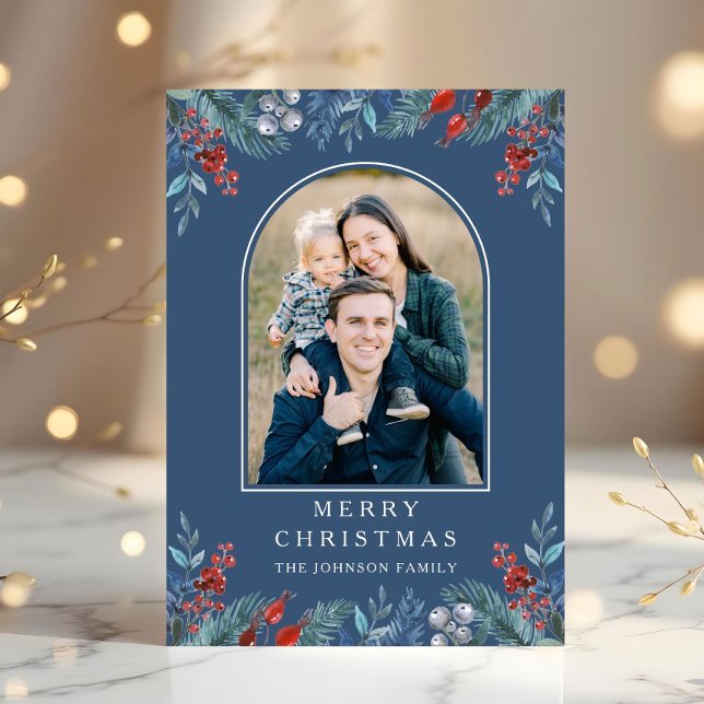 Arco de Foto de Navidad 1 Botánico Acuarela (Christmas 1 Photo Arch Watercolor Botanical Holiday Card)