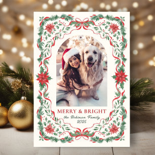 Arco de foto de Navidad con follaje alegre y brill