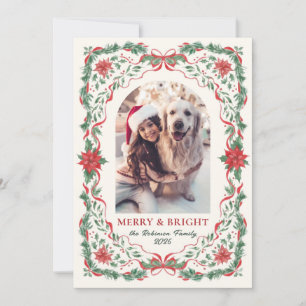 Arco de foto de Navidad con follaje alegre y brill