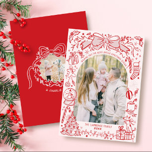 Arco de foto rosa y rojo dibujado a mano Navidad