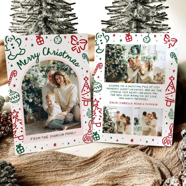 Arco de mano caprichoso fotografía navidad (Whimsical Hand Drawn Arch Photo Merry Christmas Holiday Card)