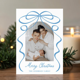 Arco de Navidad con cinta de lazo azul caprichoso