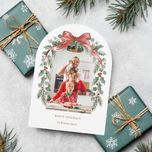 Arco de Navidad en acuarela con foto de acebo
