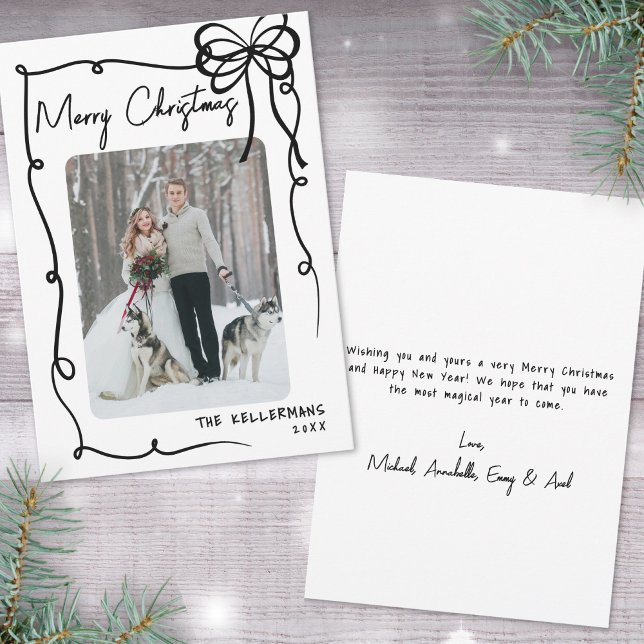 Arco Dibujado a Mano Caprichoso Navidad (Hand Drawn Bow Whimsical Christmas Holiday Card )