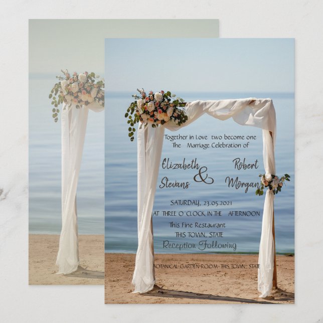 Arco Floral de Boda en la Playa  Invitación de Bod (Anverso / Reverso)
