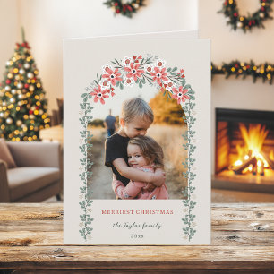 Arco floral de Navidad con foto en tono cálido a s