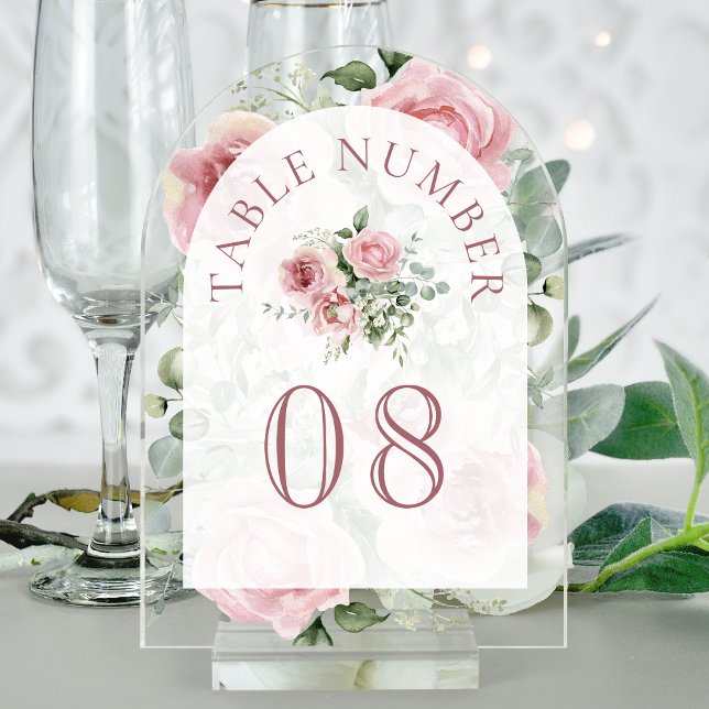 Arco Floral Rosa Bodas Número de Mesa Acrílico (Subido por el creador)