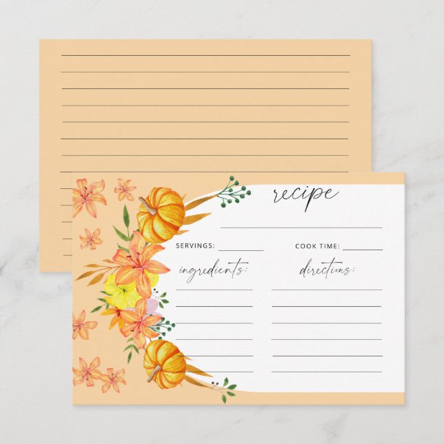 Arco floral y de calabaza - tarjeta de receta (Anverso / Reverso)