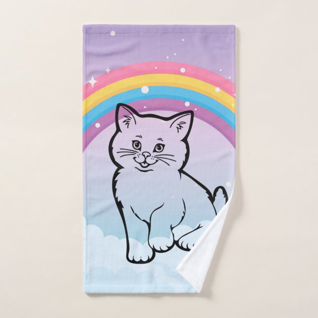 arco iris, gatito (Toalla de mano)