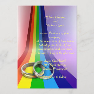 Arco iris gay y anillos que casan la invitación