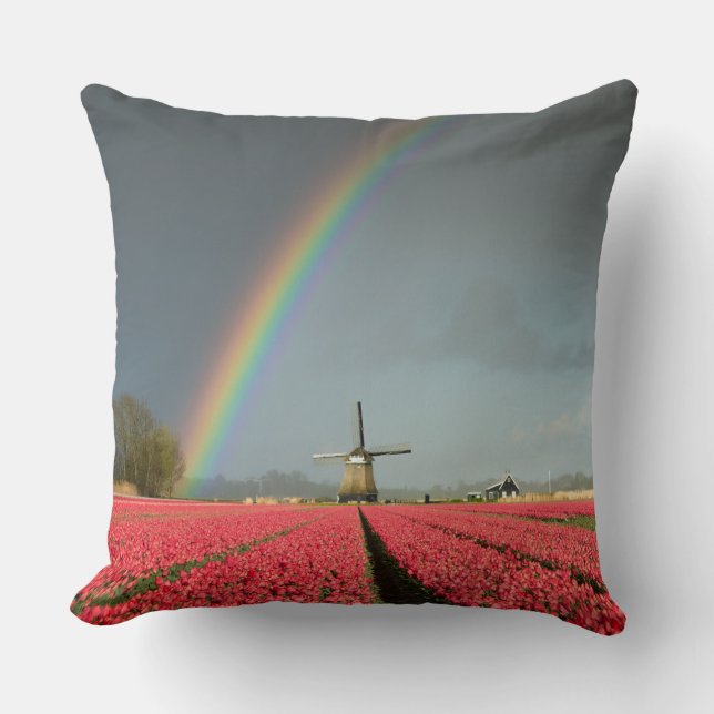 Arco iris, tulipanes y almohada de tiro del molino (Anverso)
