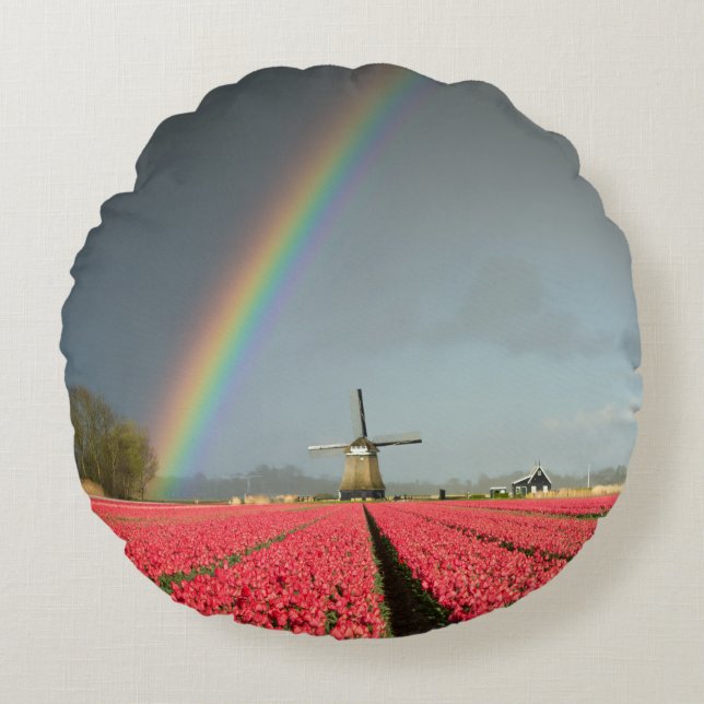 Arco iris, tulipanes y almohada redonda del molino (Anverso)