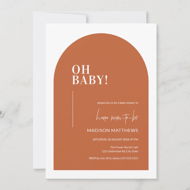 Arco mínimo Naranja quemado Oh Invitación a Baby S (Anverso)