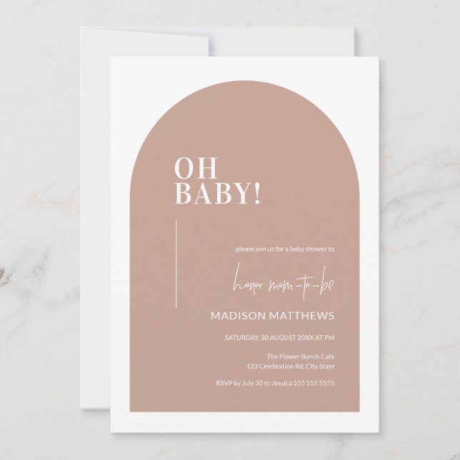 Arco Mínimo Oscuro Rosa Oh Invitación Baby Shower (Anverso)